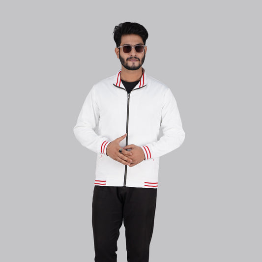 The "Varsity" White Zip-Up Casual Jacket for Men | RP-350