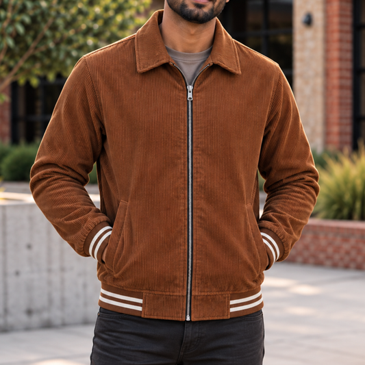 Corduroy Sherpa Jacket-Deep Orange Color/SF-110