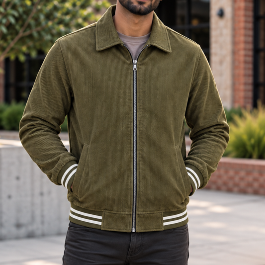 Corduroy Sherpa Jacket-Deep  Olive Color/SF-130