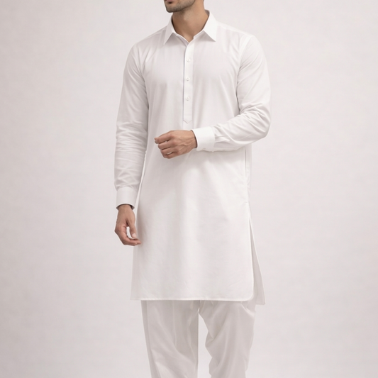 White Classic Panjabi & Pajama Full Set  |P-0050