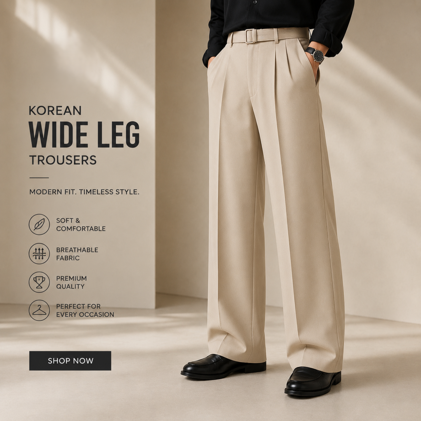 Premium Korean Wide Leg Pant | Sand Beige