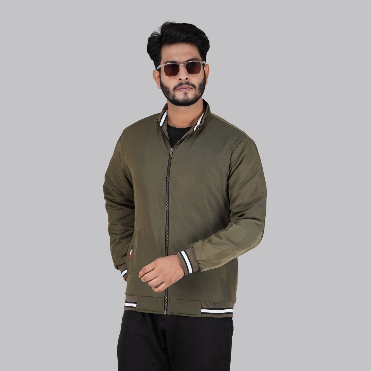 Men's Olive Green High Neck Jacket - RP-320