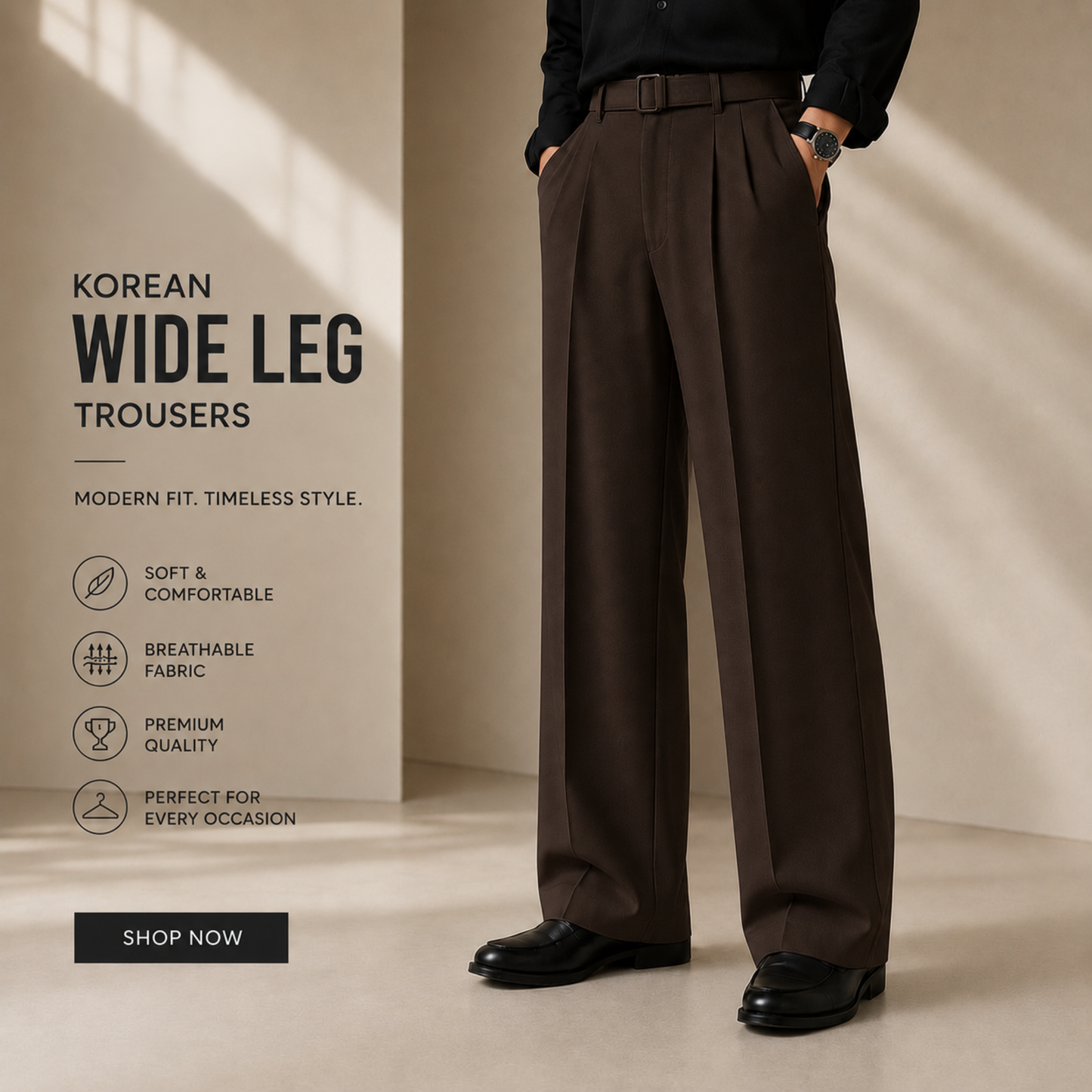 Premium Korean Wide Leg Pant | Coffee Brown