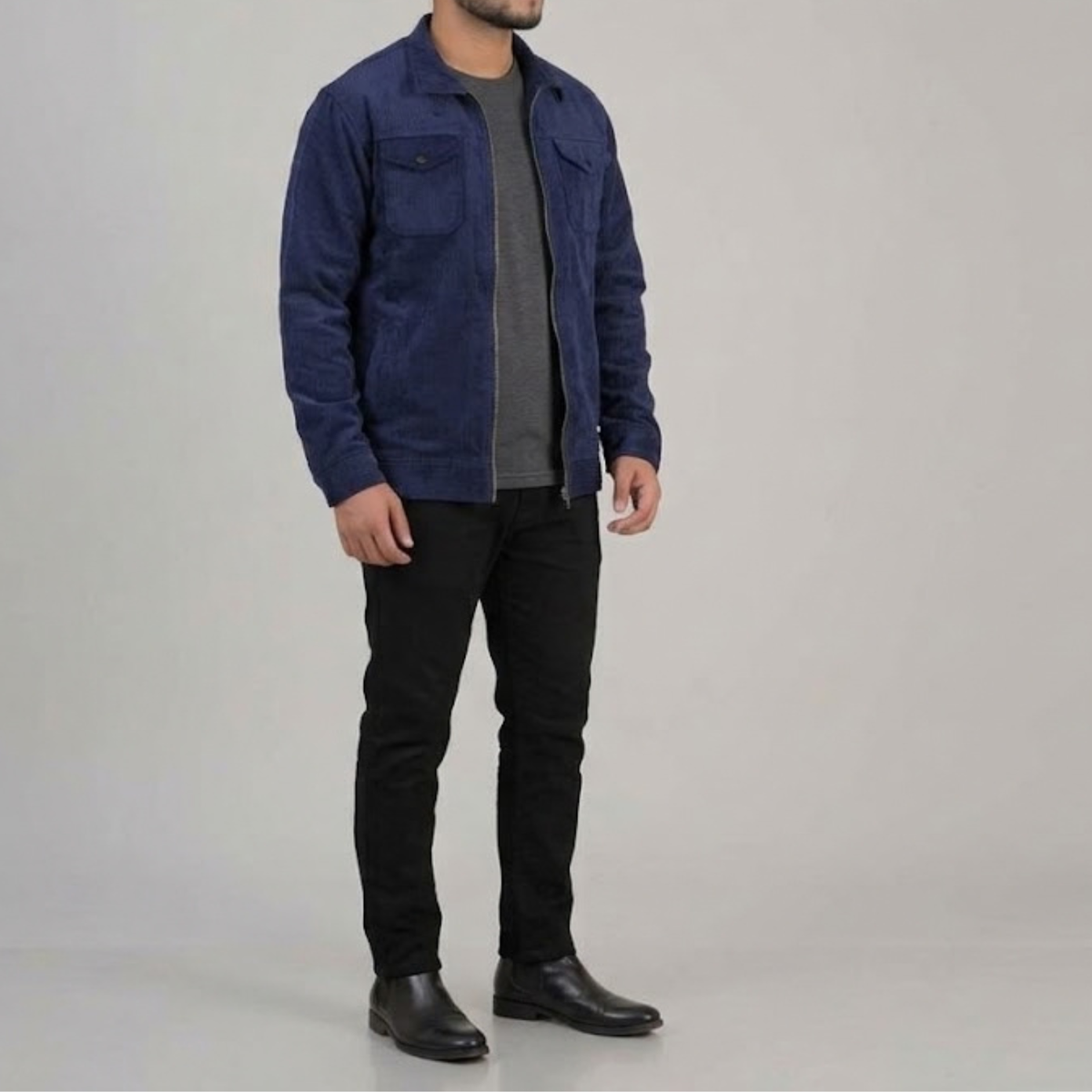 Men’s Corduroy Jacket in Navy Blue-CD-830