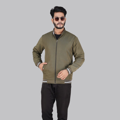 Men's Olive Green High Neck Jacket - RP-320