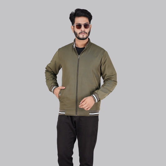 Men's Olive Green High Neck Jacket - RP-320