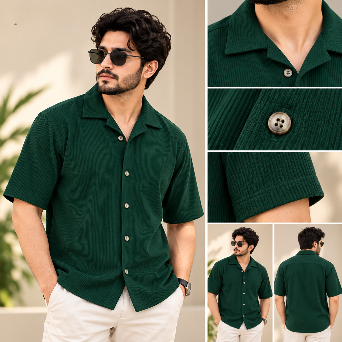 Cuban Collar Corduroy Half Sleeve Shirt |H-202