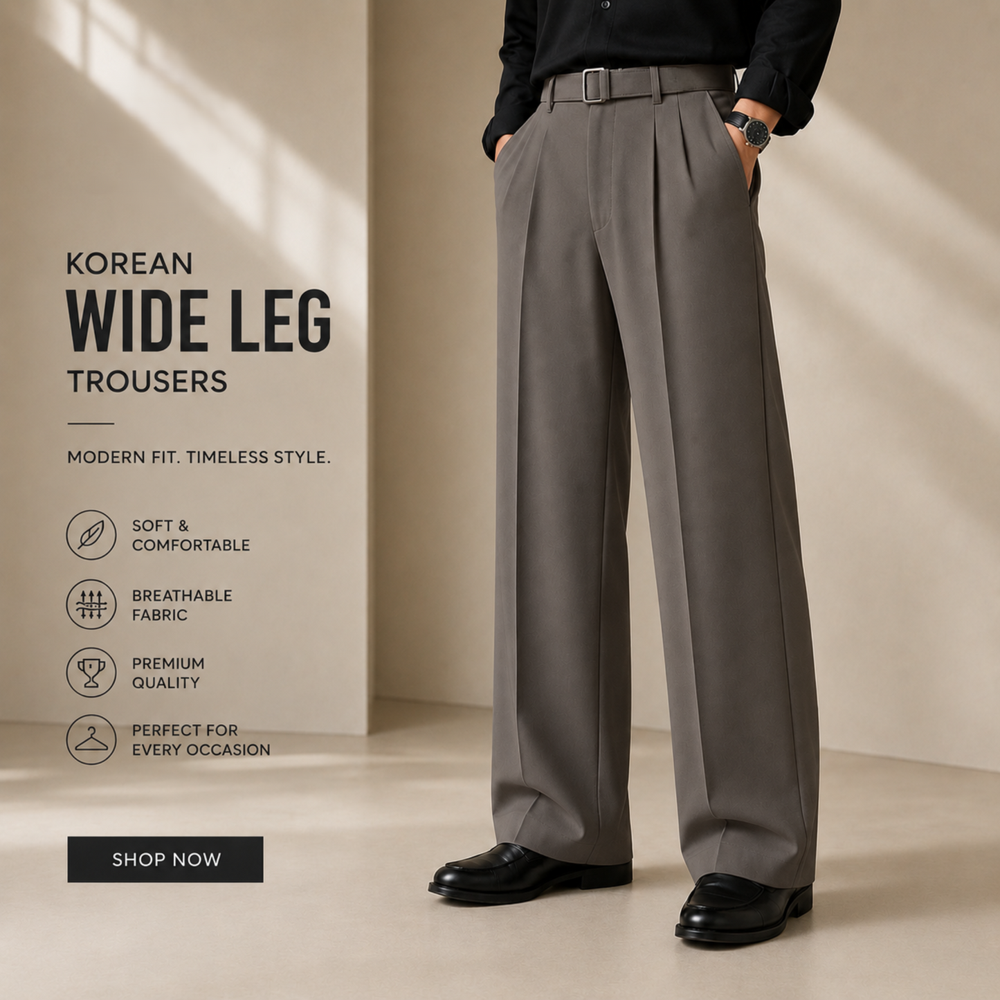 Premium Korean Wide Leg Pant | Stone Taupe