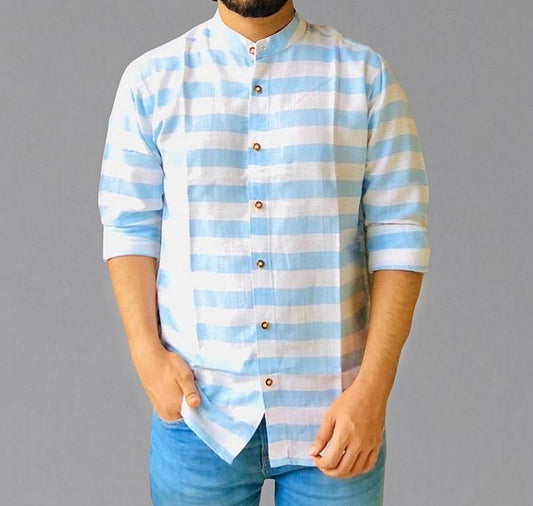 Men's Band Collar Stripe Shirt