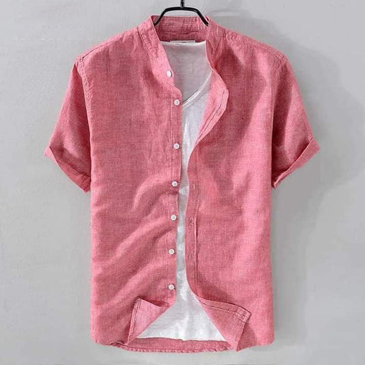 Men's Band Collar Shirt | Rose Fog