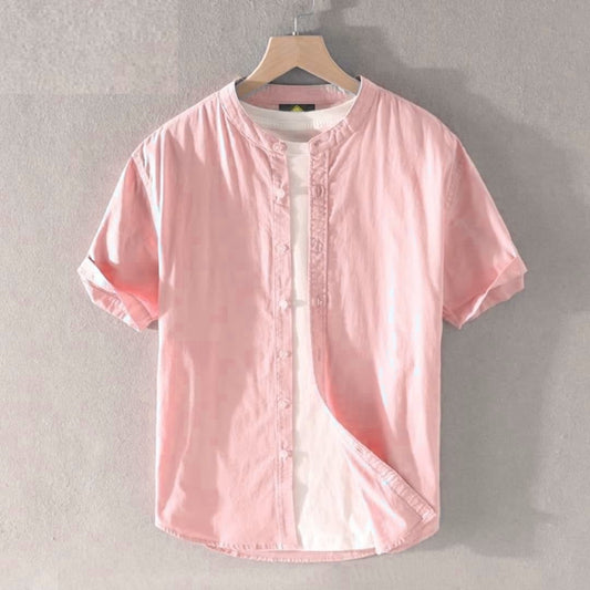 Men's Band Collar Shirt |Baby Pink